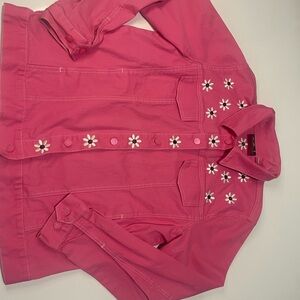 Bob Mackie Pink Jean Jacket with Daisy Embroidery
